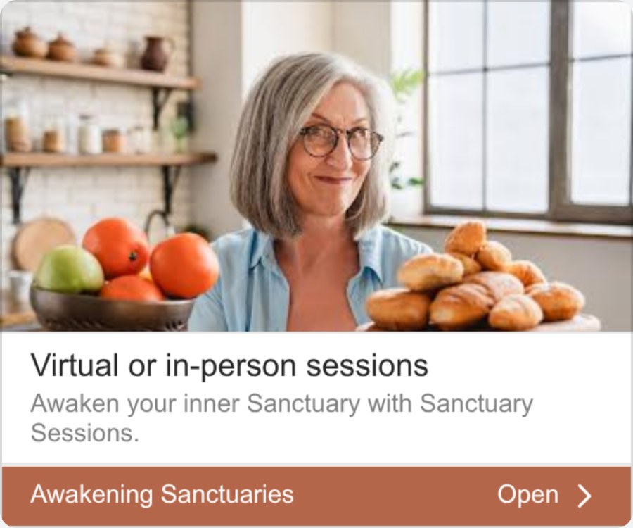 A display ad for Awakening Sanctuaries headed "Virtual or in-person sessions"