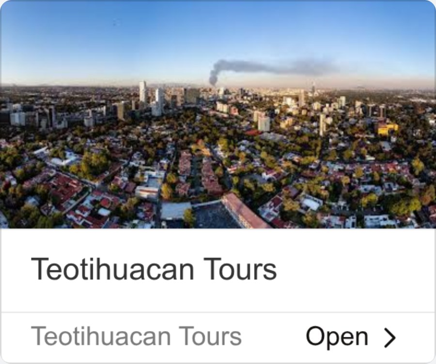 A display ad showing the same aerial photograph under only the name Teotihuacan Tours