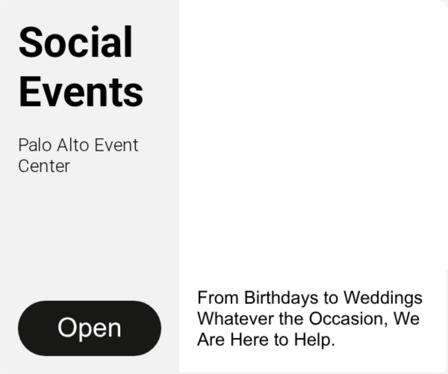A display ad for Palo Alto Event Center headed "Social Events"