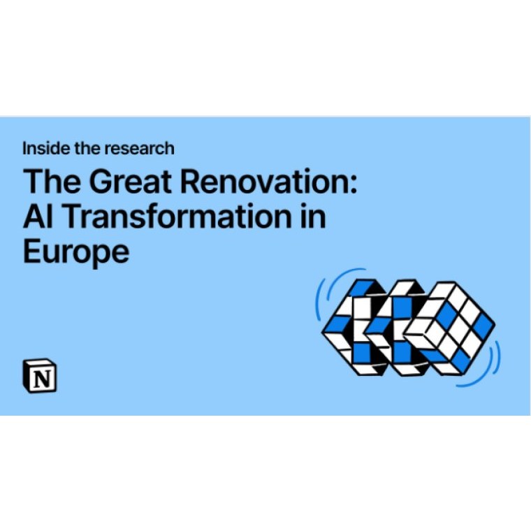 A Notion LinkedIn ad titled "The Great Renovation: AI Transformation in Europe" under the label Inside the research