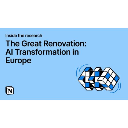 A Notion LinkedIn ad titled "The Great Renovation: AI Transformation in Europe"