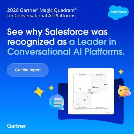 A Salesforce LinkedIn ad citing the 2026 Gartner Magic Quadrant for Conversational AI Platforms
