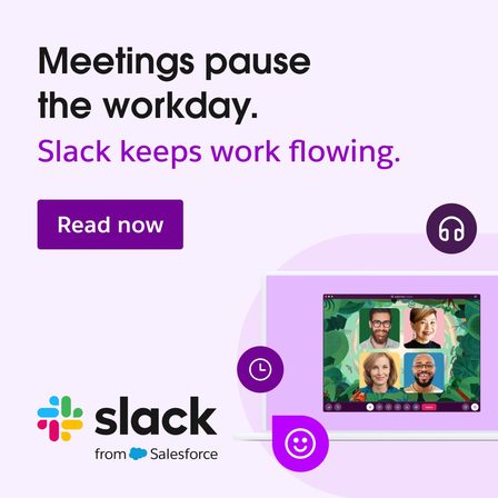 A Slack LinkedIn ad reading "Meetings pause the workday. Slack keeps work flowing."