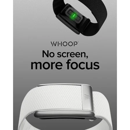 A WHOOP ad creative: two straps, one black and one white, above and below the line no screen, more focus