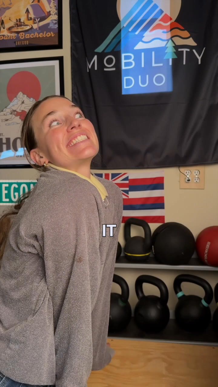 An ad by Mobility Duo in the Meta Ad Library: a video still of a smiling woman in a home gym
