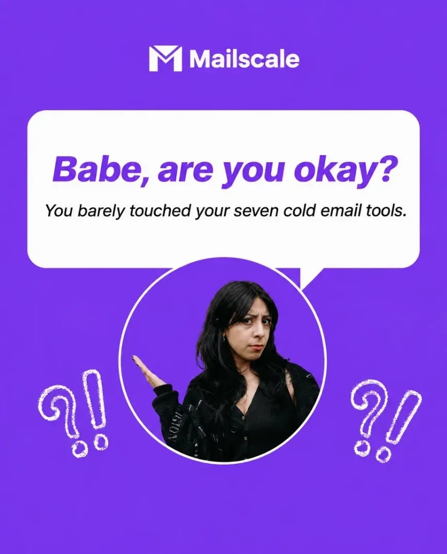 A static ad Selzee made for Mailscale: a woman shrugs under a speech bubble that reads Babe, are you okay?