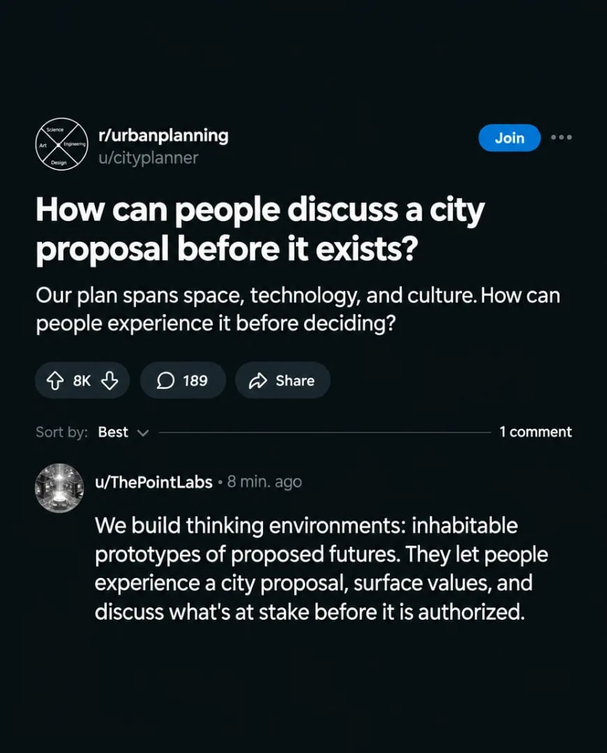 A static ad Selzee made for The Point Labs as a Reddit thread: How can people discuss a city proposal before it exists?