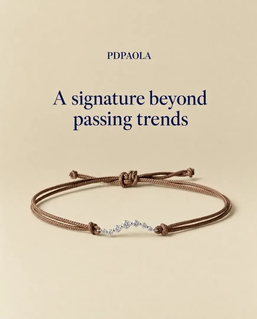 A Selzee-made ad for PDPAOLA: one short line, A signature beyond passing trends, above a single cord bracelet, copy that sells a feeling