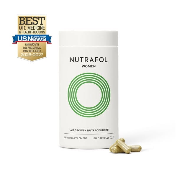 An ad by Nutrafol in Meta's Ad Library: a Nutrafol Women bottle beside a U.S. News Best OTC Medicine and Health Products badge for hair growth oils and serums, 2026-2027