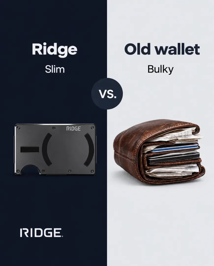 A static ad Selzee made for Ridge: Ridge slim versus an old bulky wallet, side by side
