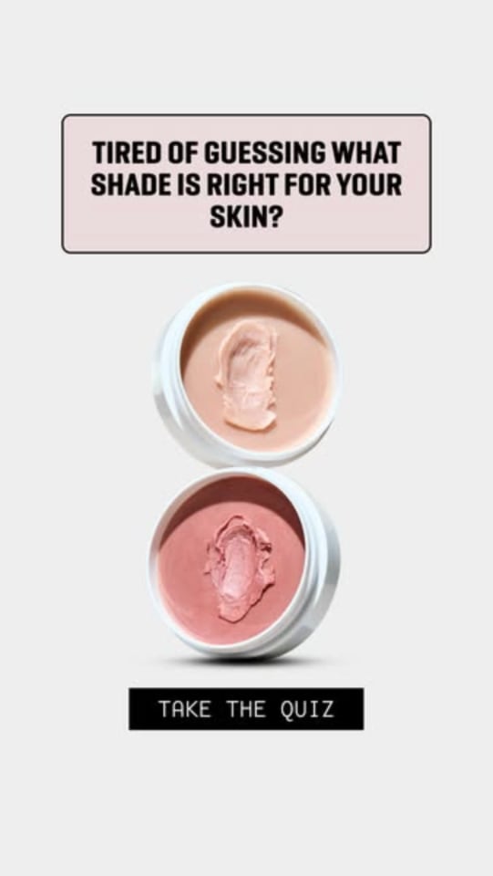 An ad by Jones Road in the Meta Ad Library: Tired of guessing what shade is right for your skin? over two pots and a Take the quiz button