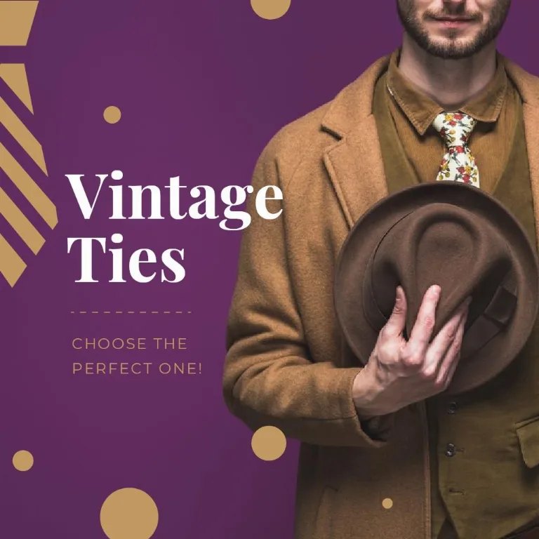 A vintage ties post from a menswear shop: the picture shows the tie, the caption has to add the price, the colours left and the reason to buy now