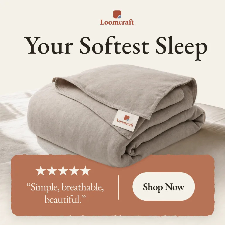 A blanket post reading Your Softest Sleep with a star rating and a Shop Now button: the whole idea in one frame