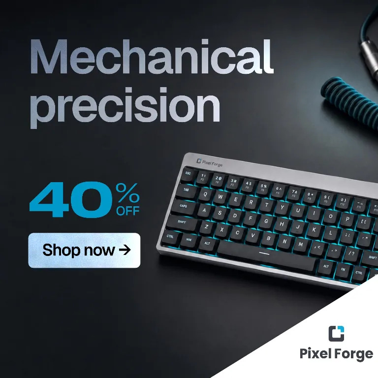 A keyboard post reading Mechanical precision, shot close enough to show the switches: the craft is the content
