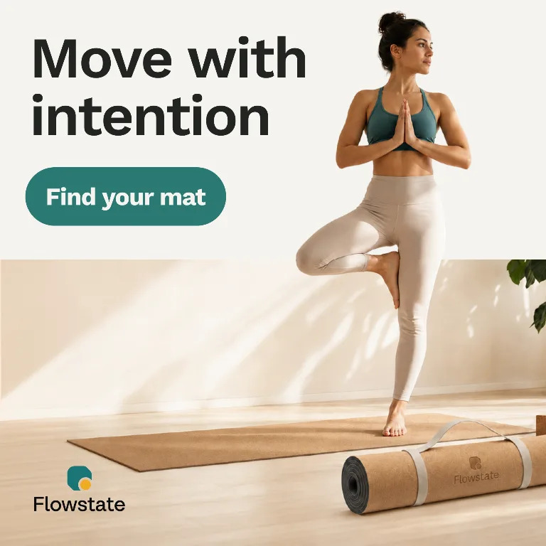 A yoga post reading Move with intention, with a Find your mat button: one idea, one action, one post