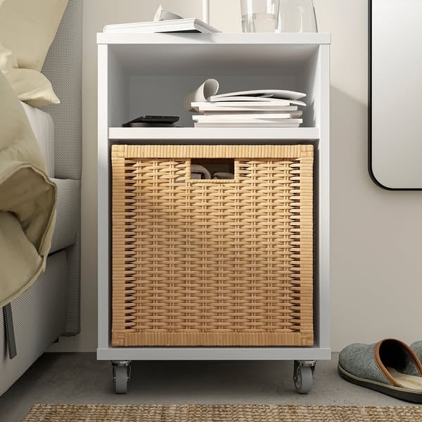 An ad by IKEA in Meta's Ad Library: Make your vision for your dream space a reality, explore the IKEA hall of fame, over the BRANÄS rattan basket in a white bedside unit
