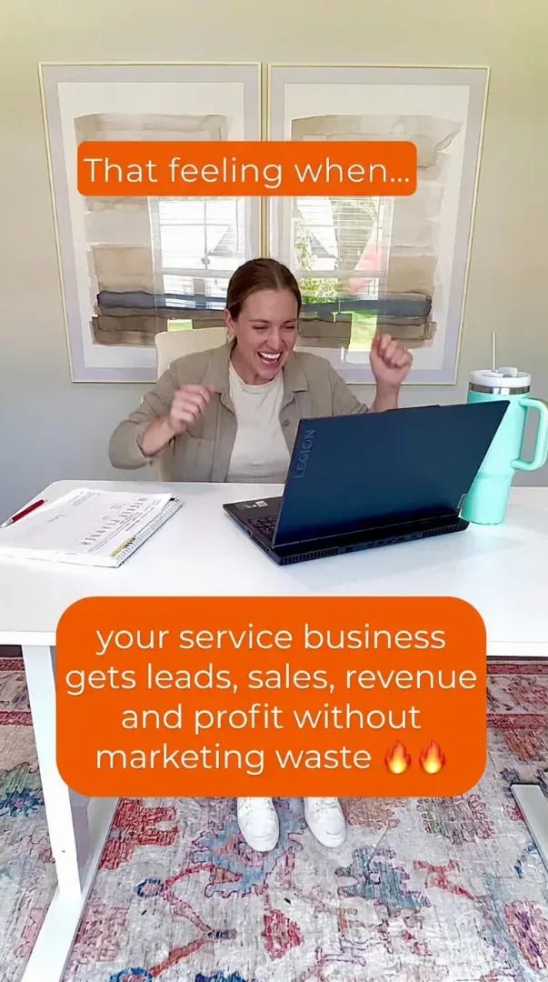 A Selzee-made ad for Quinn Marketing styled like an organic post: a woman cheering at her laptop under the caption That feeling when..., the native look a Spark Ad borrows from a real post