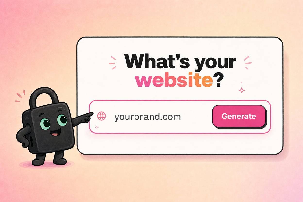 An illustration of the Selzee start screen: type your website and press Generate
