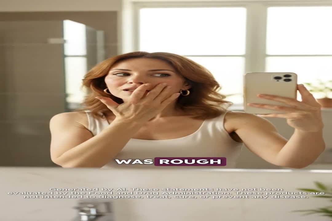 A frame of an AI UGC supplement ad from Creatify's examples: a woman taking a selfie, with Generated by AI and an FDA disclaimer at the bottom