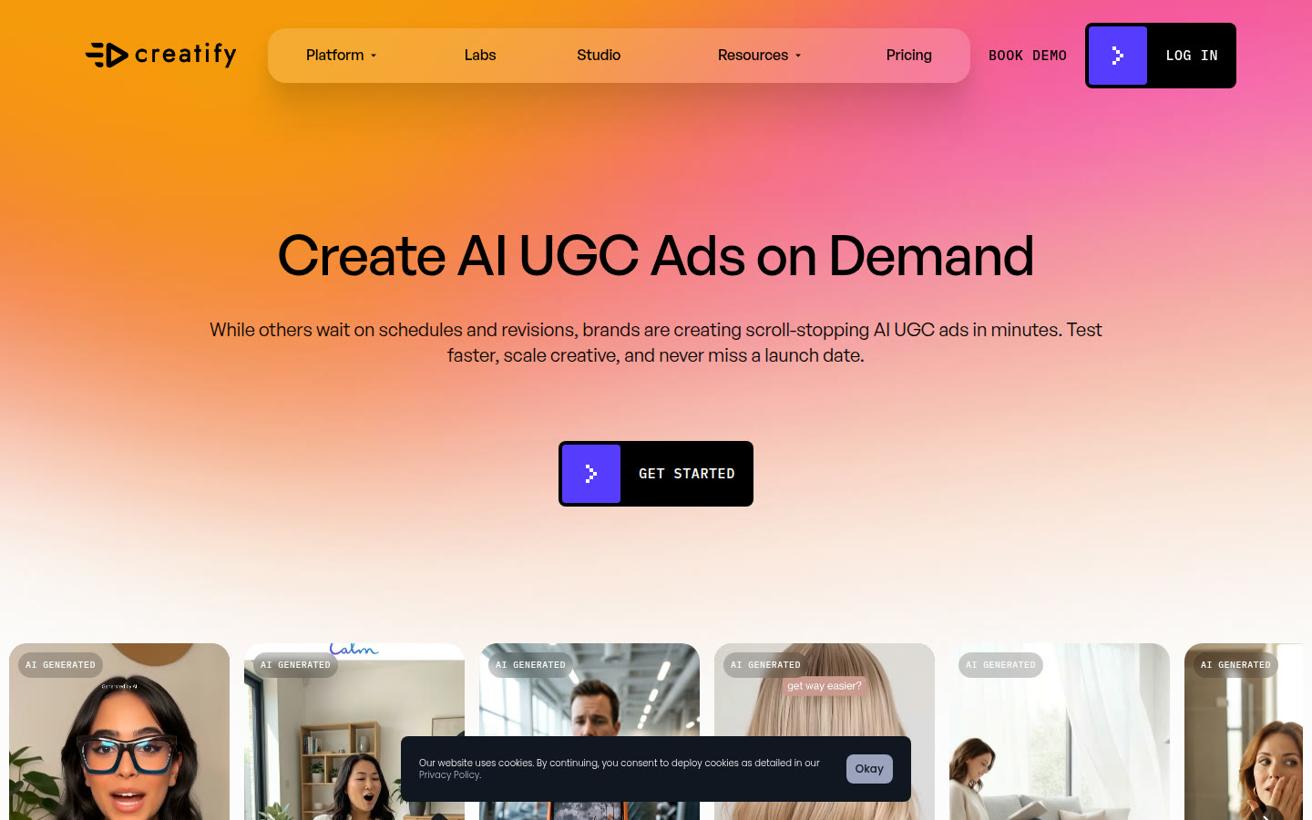Creatify AI UGC generator page: make UGC video ads with AI