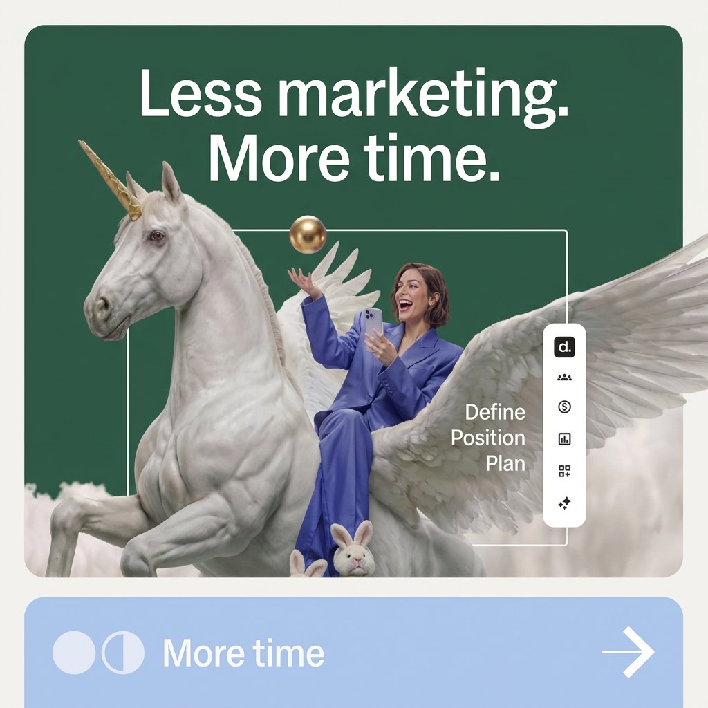 A square static ad Selzee made for Assay Studio: Less marketing. More time.