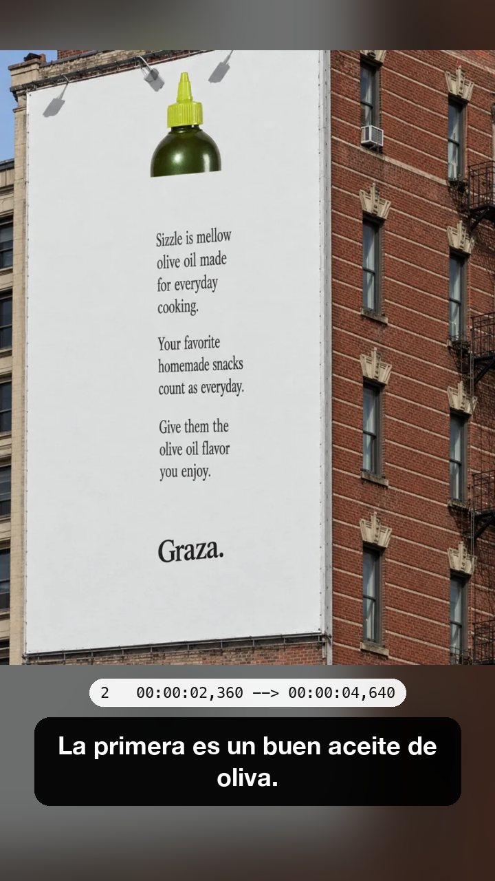 A Graza olive oil ad as a Reel with a Spanish caption: La primera es un buen aceite de oliva