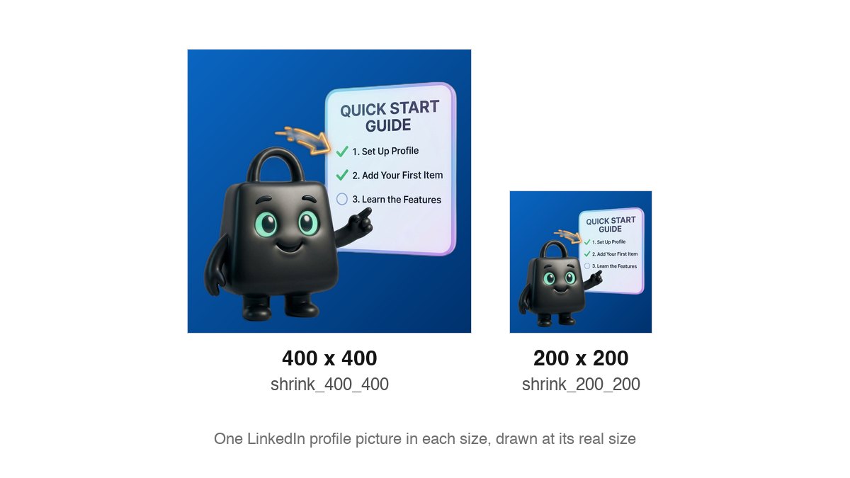 The same LinkedIn profile photo as a 400 x 400 shrink_400_400 file and a 200 x 200 shrink_200_200 file, at real size