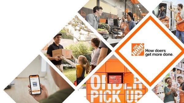 The Home Depot's profile cover: a collage of shoppers and an Order Pick Up sign