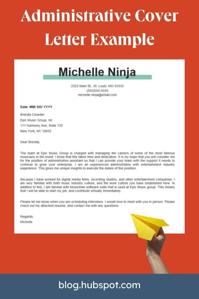 HubSpot's Pin: an administrative cover letter example