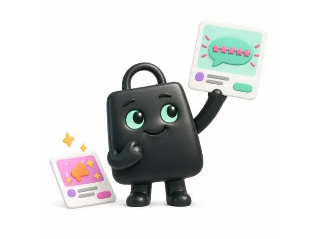 Selzy, the Selzee mascot, holding up a five star review card