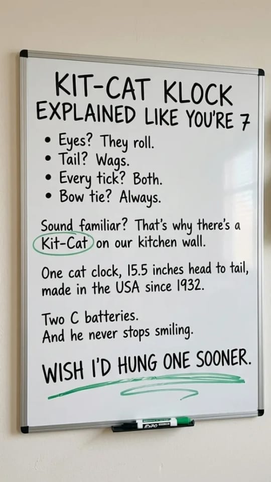 A Selzee ad for the Kit-Cat Klock on a whiteboard, cropped to 9:16