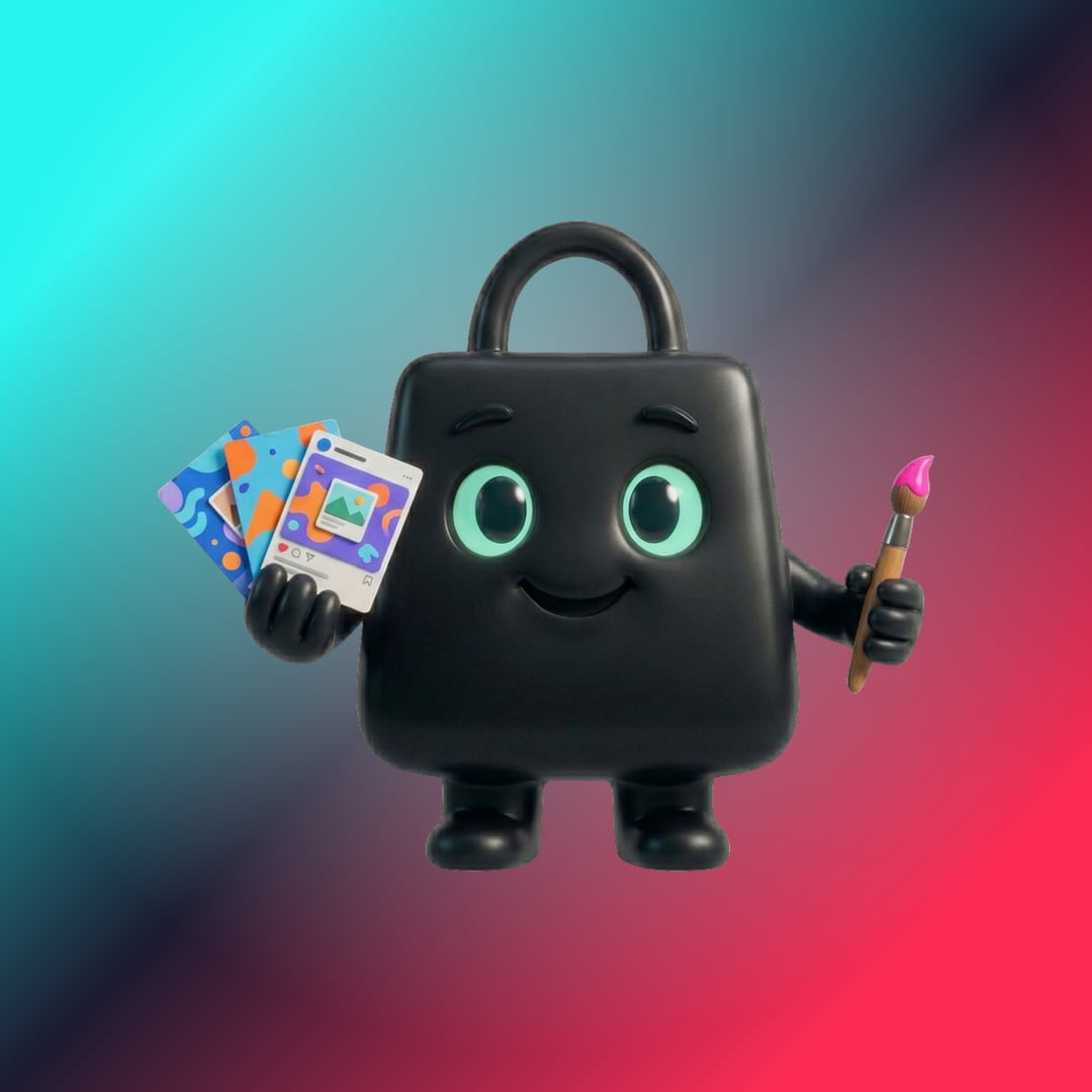 Selzy holding ads and a brush, as a 1080 x 1080 TikTok avatar