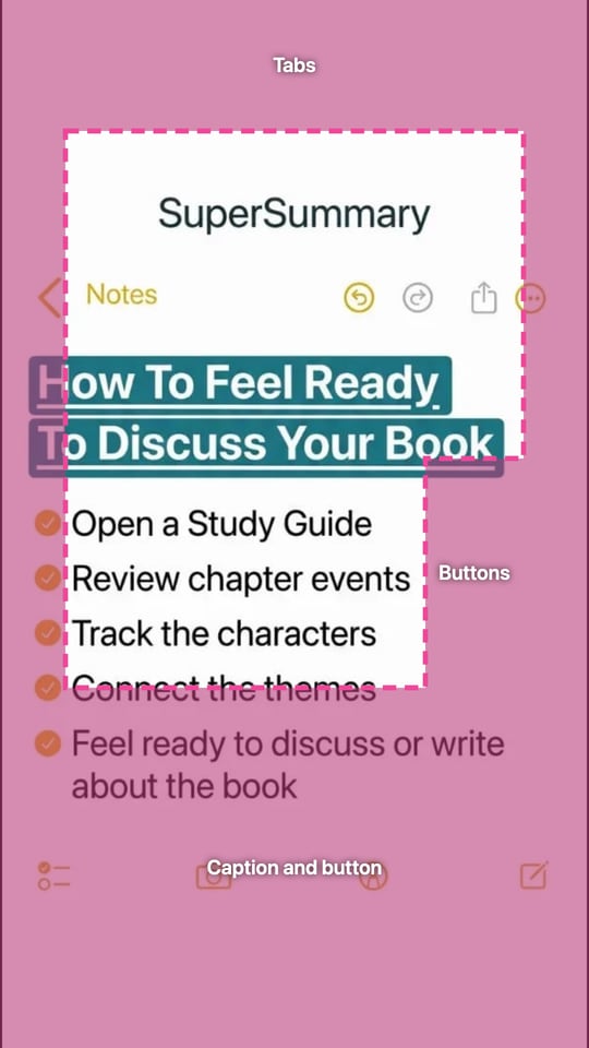 The SuperSummary ad with the TikTok safe zone drawn: the headline starts in the left margin