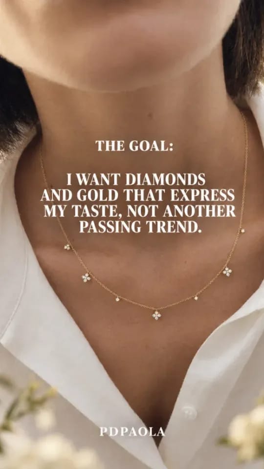 A Selzee ad for a PDPAOLA necklace with the goal written over it, in a 9:16 frame