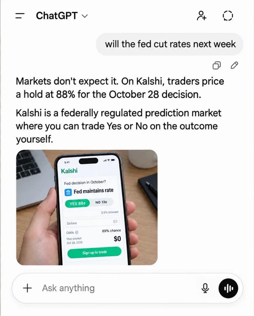 A Selzee ad for Kalshi made as a chat answer on a phone screen