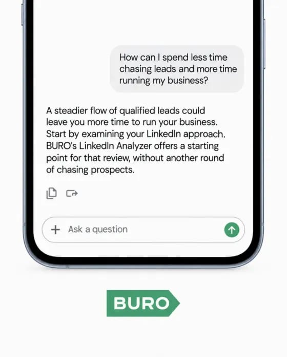 An ad Selzee made for BURO: a chat answer on spending less time chasing leads