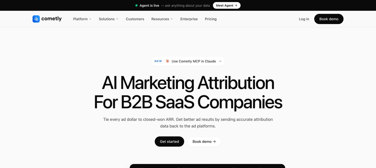 Cometly homepage with the headline AI Marketing Attribution For B2B SaaS Companies