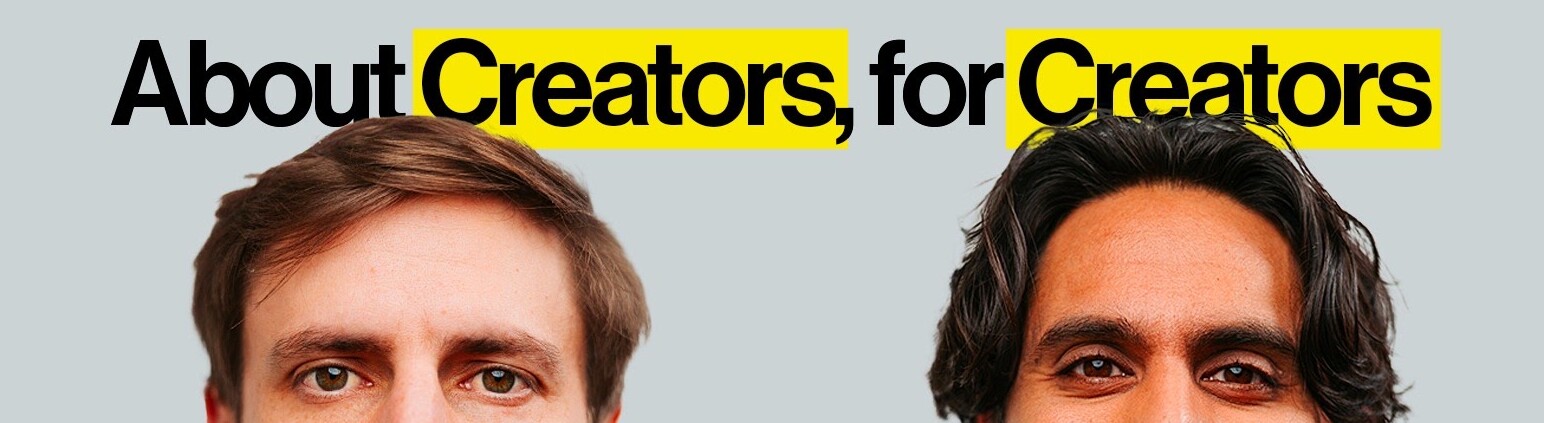 The centre strip of Colin and Samir's banner, showing the headline and two pairs of eyes