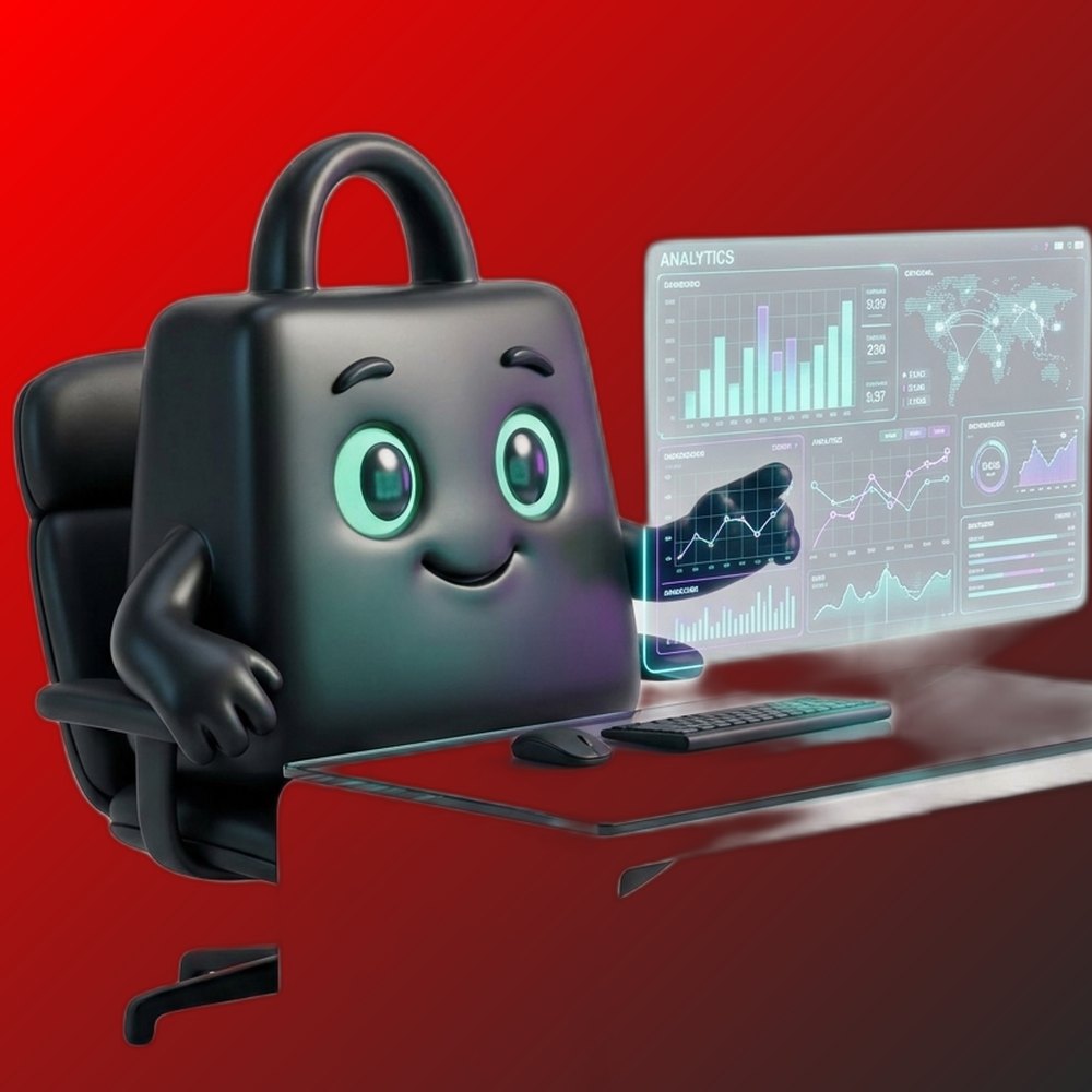 Selzy at a desk pointing at an analytics screen, as a 1000 x 1000 YouTube channel picture