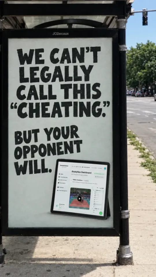 A Selzee bus stop ad that says we cannot legally call this cheating, in a 9:16 frame