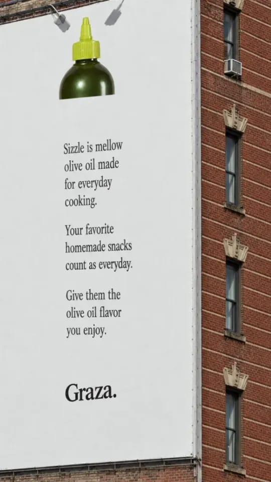 A Selzee billboard ad for Graza olive oil in a 9:16 frame