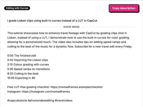 YouTube Description Generator preview